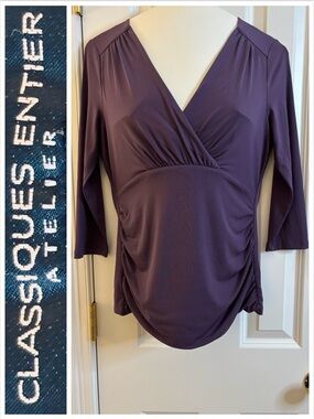 Classiques Entier top blouse purple surplice wrap V-neck ruched Medium casual